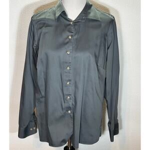 Lands’ End Outfitters Women’s Button Down Shirt Gray Long Sleeve Size Large L